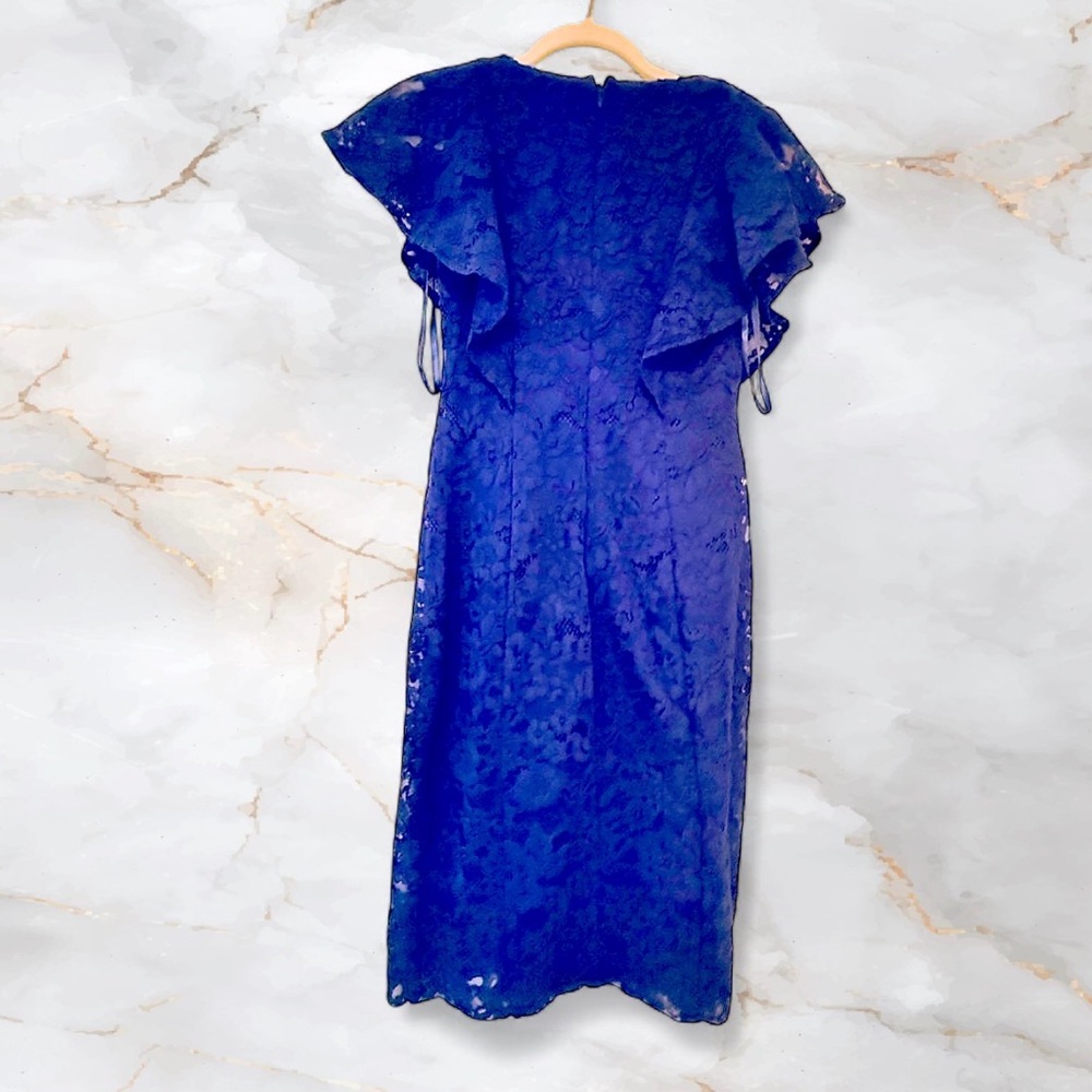 Lauren Ralph Lauren Blue Lace Cocktail Dress Flutter Sleeve Sheath Size 0 - Picture 7 of 8